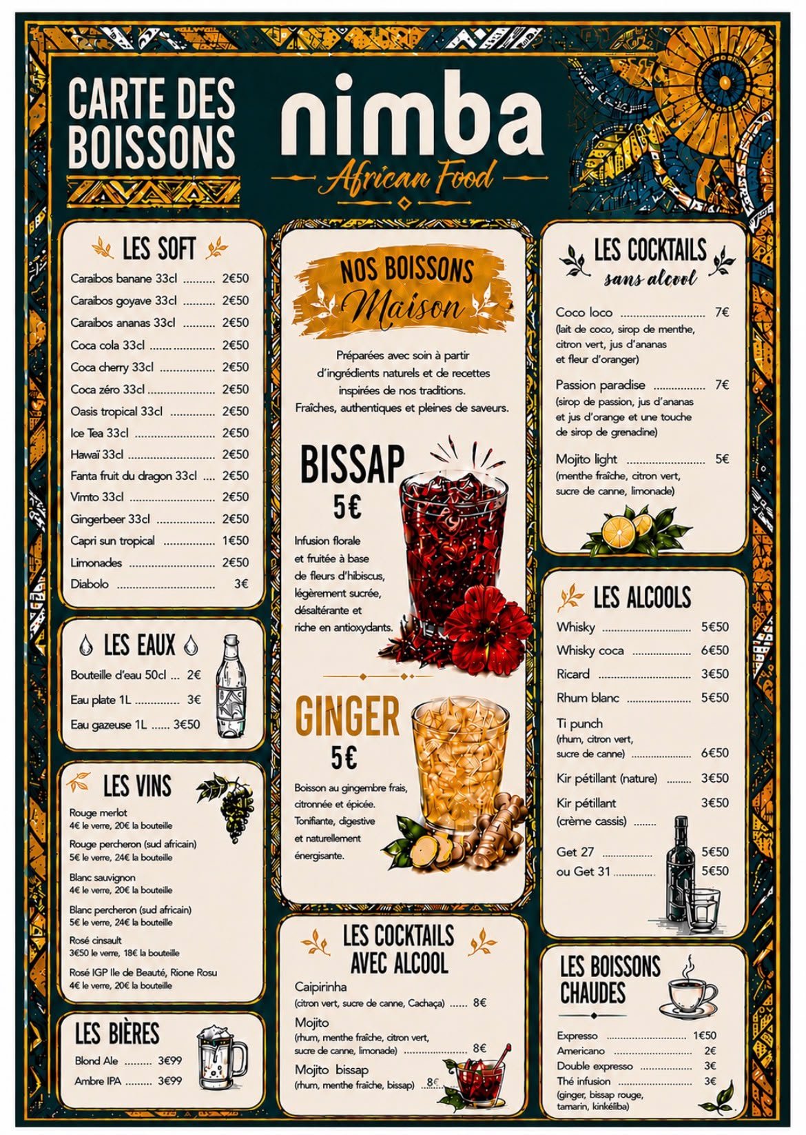 Nimba Pontivy - Carte des boissons